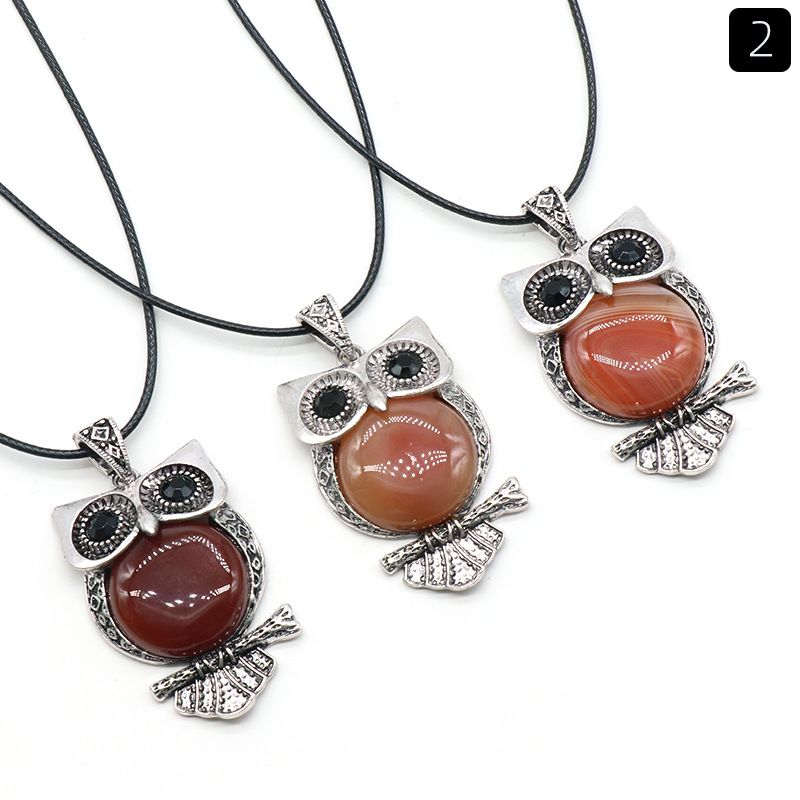 1545-Gem Coruja conjunto de gemas colar coruja, ágata de cristal semi-precioso multi-colorido pingente coruja