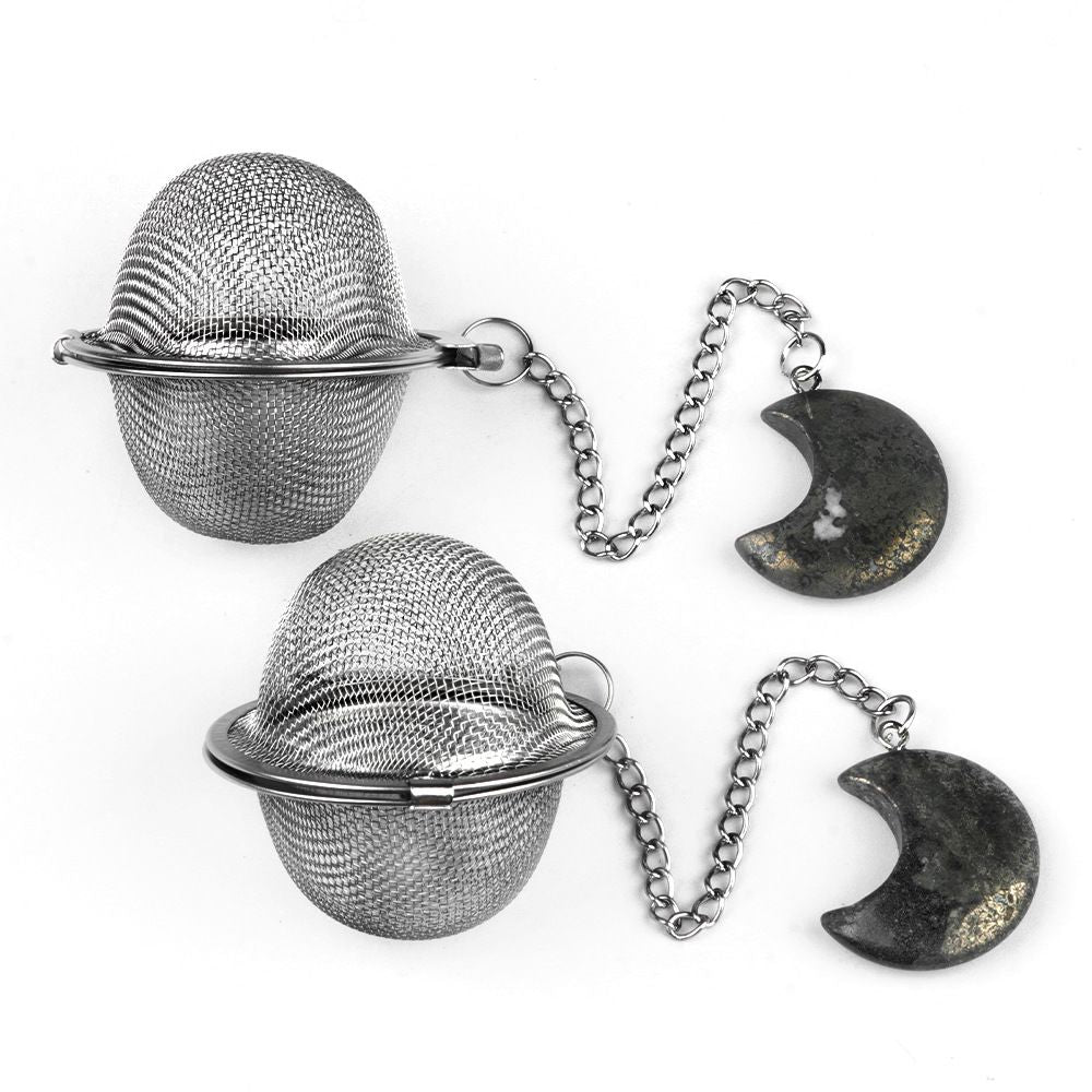 1789-Moon Tea Filter, Natural Crystal Agate Stone 304 Stainless Steel Tea Filter Sopa Hot Pot