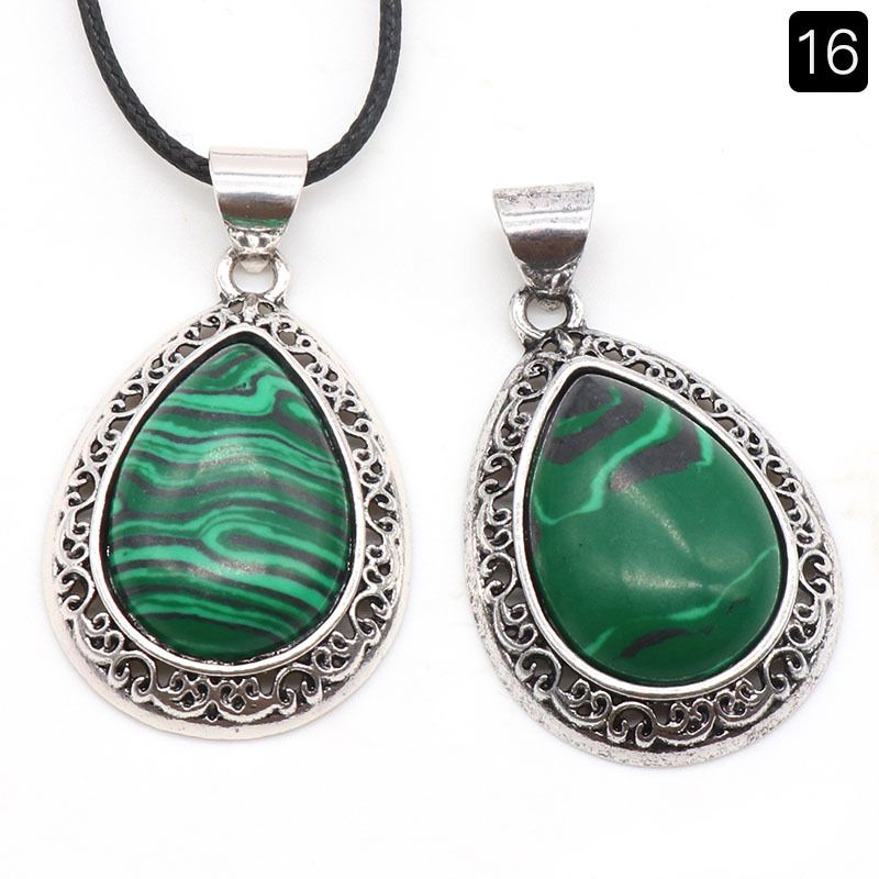 1185-Pingente de gota de água de pedra semipreciosa de ágata de cristal, liga incrustada, colar de concha de abalone lápis-lazúli
