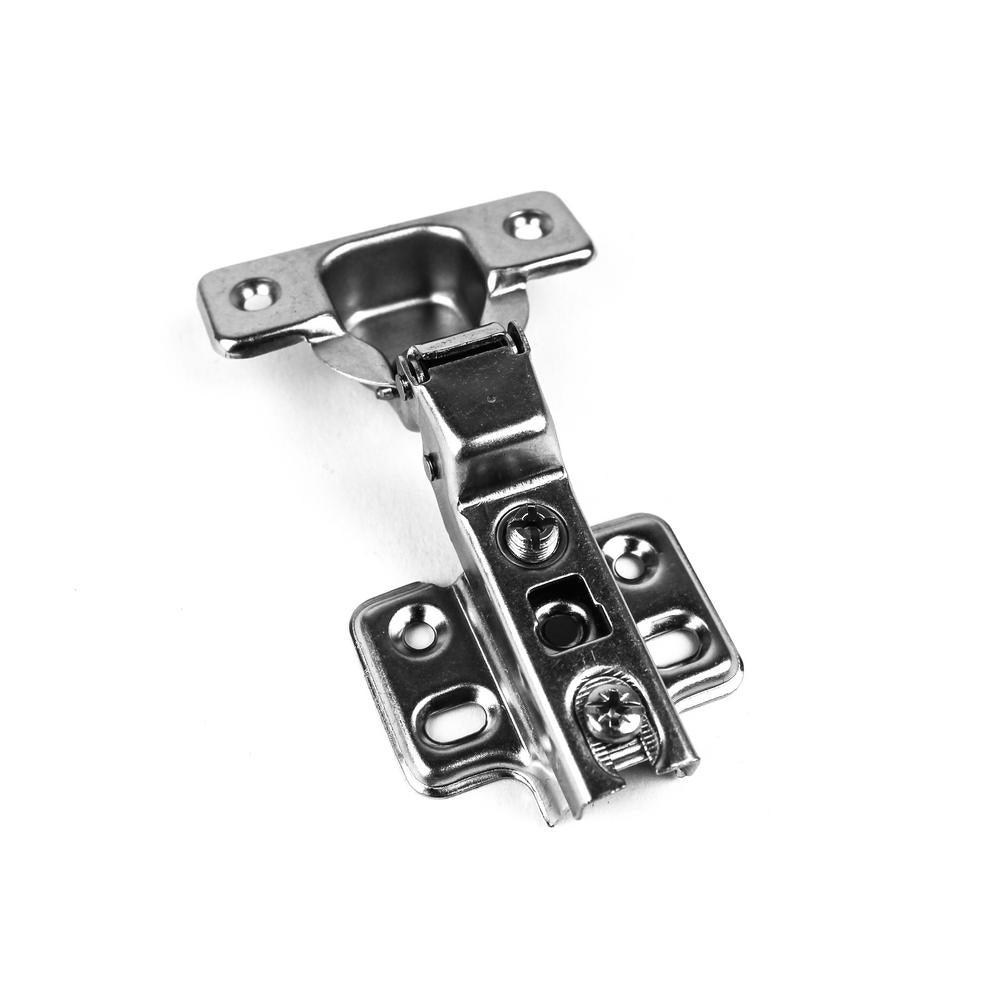 105-Degree 35 mm Half Overlay Frameless Cabinet Hinges with Installation Screws (1-Pair)