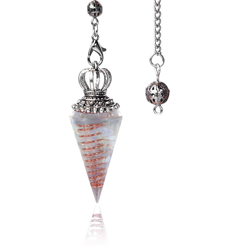 1645-Pêndulo de alma, pêndulo de resina de cascalho cristal, pêndulo de chakra cônico hexagonal