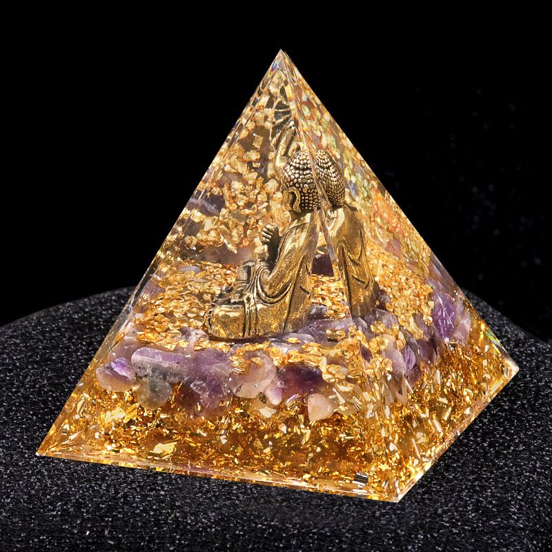 Nova pirâmide de 6cm torre de ouro azul ametista natural Elefante Deus série Ornamento de pirâmide epóxi