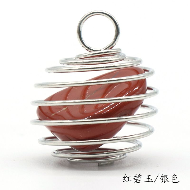 1069-Pingente de mola de enrolamento de fio de cobre de pedra semipreciosa de cristal natural, ágata verde Colar de ametista de cristal em pó Dongling