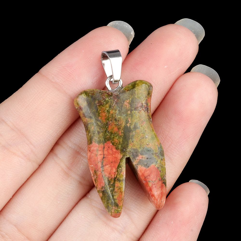 1919-32Mm pingente de dente de pedra de cristal natural de ágata colar DIY pingente de jóias material