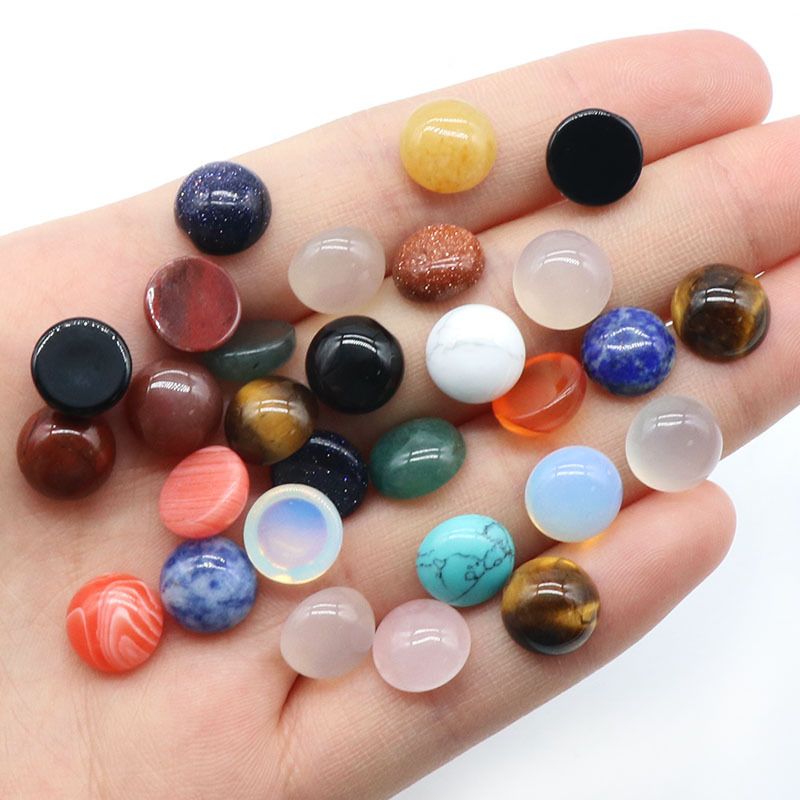 1248-10Mm anel redondo superfície de cristal natural única superfície curva redonda geométrica DIY jóias incrustadas com acessórios de pedra solta