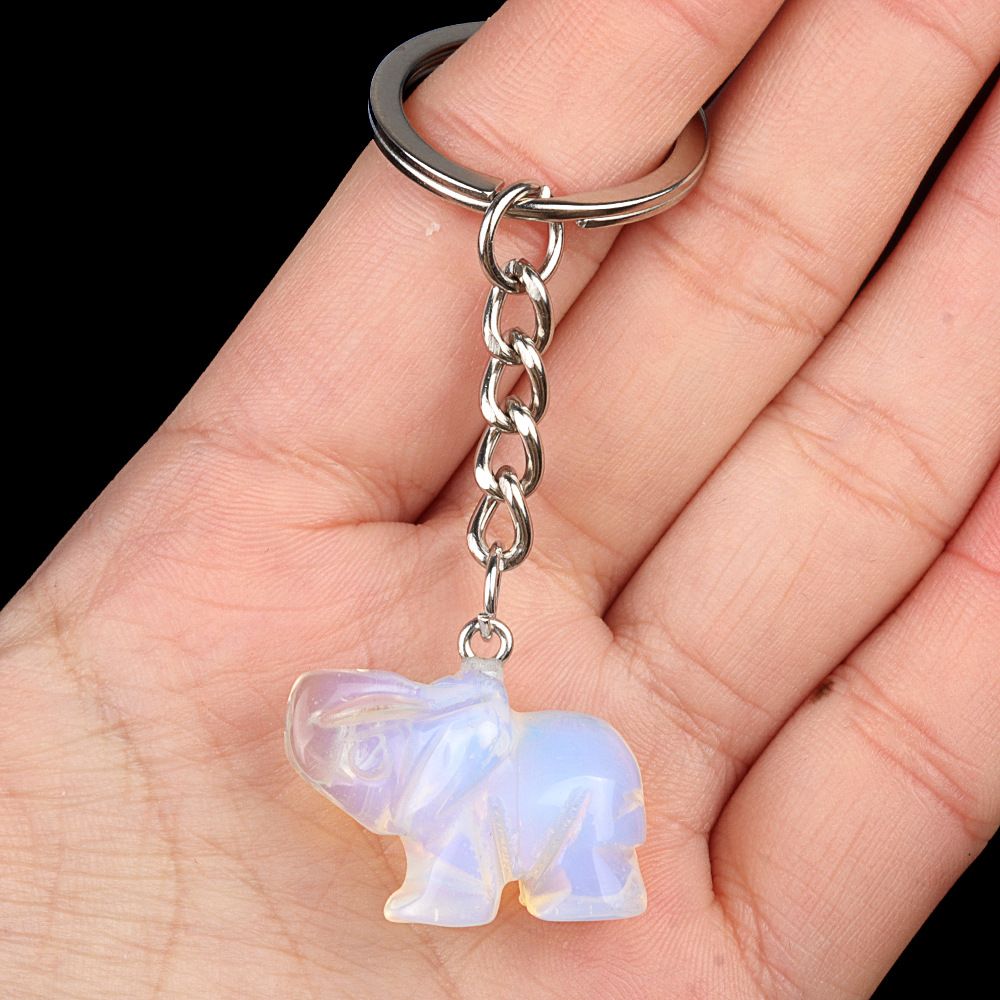 Pingente de chaveiro de elefante de cristal natural de ágata de escultura de pedra de elefante