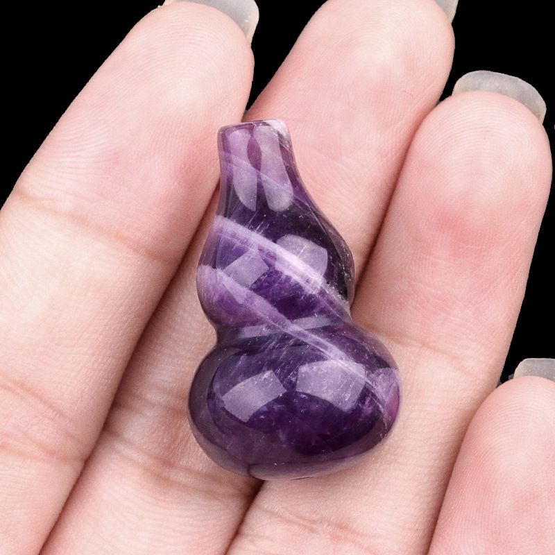 2159-Ágata de cristal roxo natural rosa e branco esculpida à mão 30mm cabaça não porosa acessórios culturais e de jogo local cênico