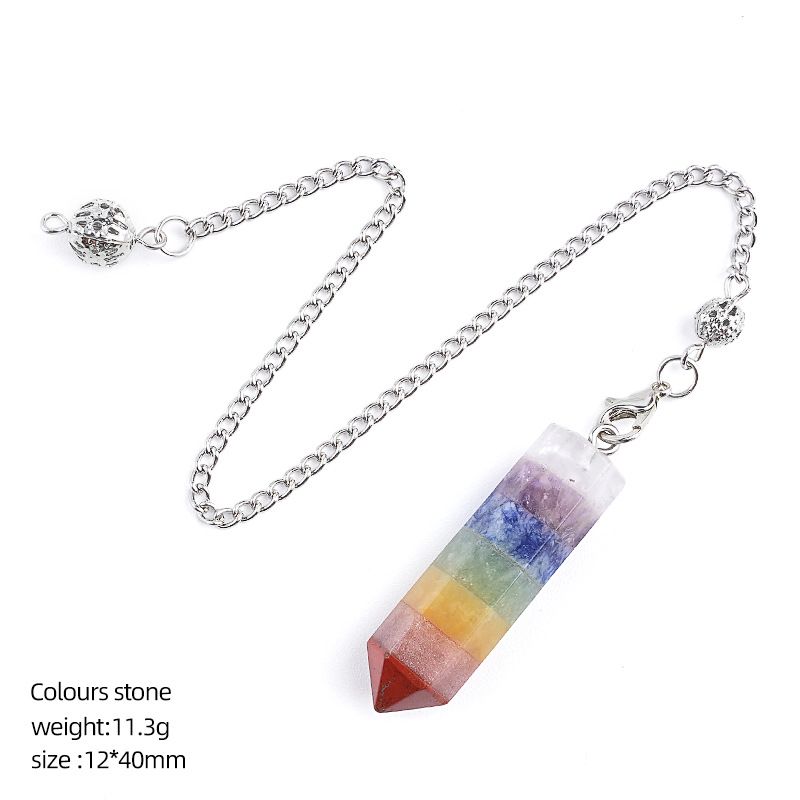 Pingente de pêndulo de pedra natural semipreciosa Pedra colorida emenda hexagonal cone yoga meditação frequência ajustável pêndulo de jade