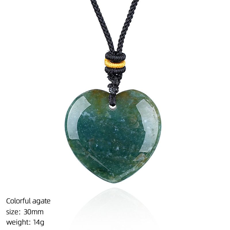 Colar de amor de cristal natural de 30Mm, pingente de coração de pêssego de pedra áspera simples para homens e mulheres do Dia dos Namorados com gravura em forma de coração de pedra natural.