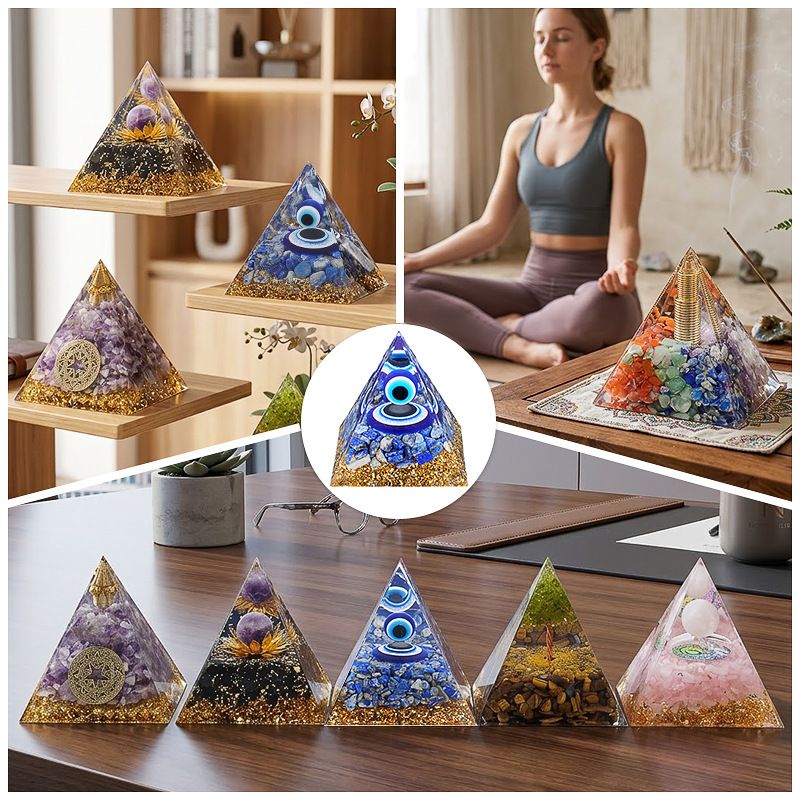 Pirâmide de cristal natural de 8cm Casa criativa europeia e americana Ornamento de mesa Yoga Resina de meditação Pirâmide de epóxi