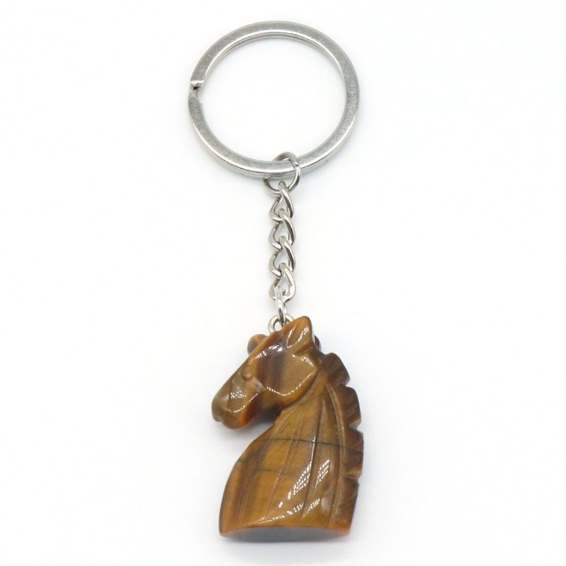 Chaveiro de unicórnio de pedra de cristal natural unicórnio, pingente de saco de animal gravado em pedra.