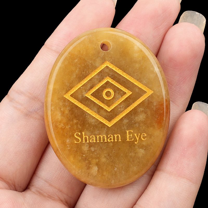 2335-Pingente de letras de pedra de palma de pedra de cristal natural Shaman Eye