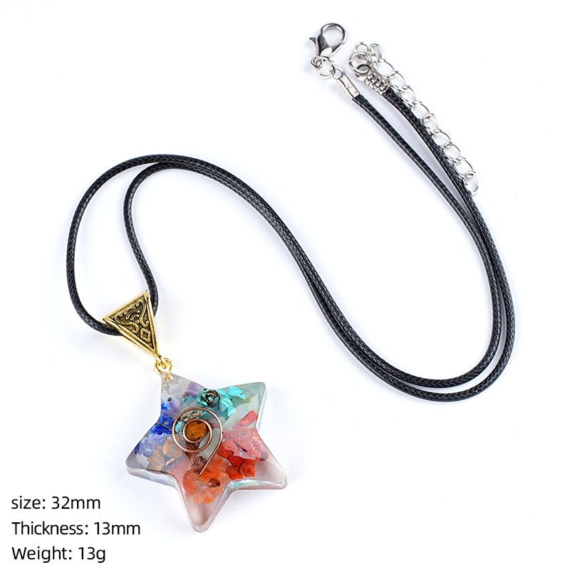 Colar de resina de pedra natural personalizado envoltório epóxi cascalho colorido polígono geométrico redondo pingente de meditação de ioga