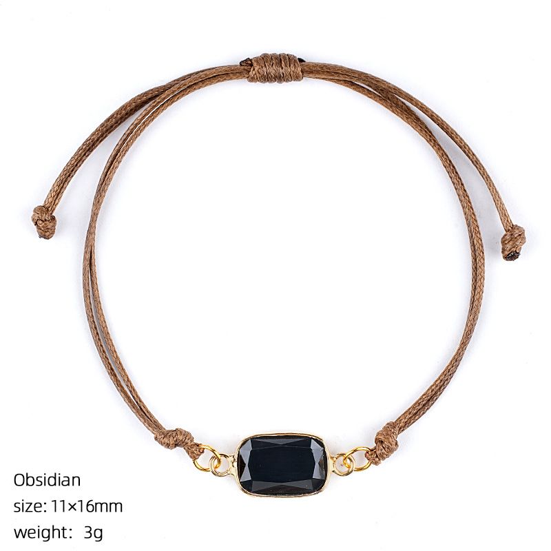 Pulseira de pedra semi-preciosa natural, corda trançada à mão retrô, bainha de corte ajustável, pulseira retangular de cristal natural.