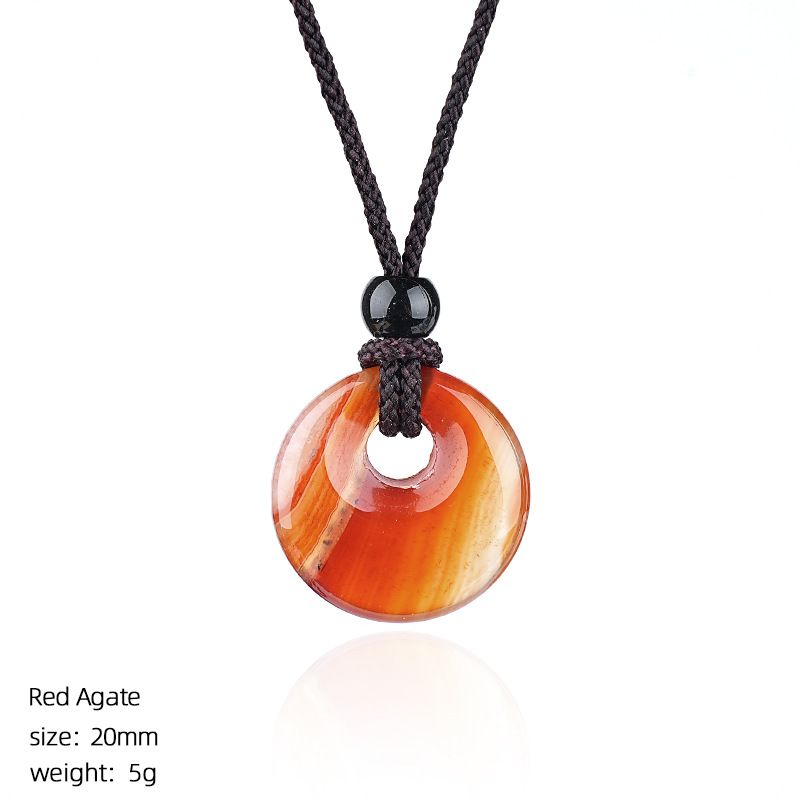Pingente de fivela de segurança de cristal natural de 20Mm, colar de fivela de princesa redonda com grande buraco gravado em pedra selvagem, presente de Natal.