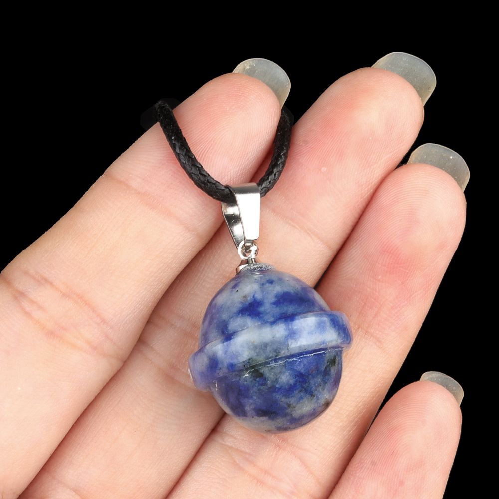 1926-Pingente de planeta de pedra de ágata de cristal natural, planeta galáxia OVNI pingente de universo tridimensional