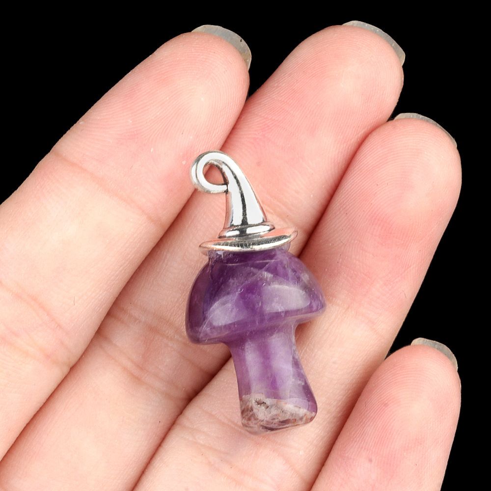 1963-Ágata de cristal natural pedra semipreciosa ametista mágica chapéu de Natal cogumelo pingente acessórios de jóias DIY