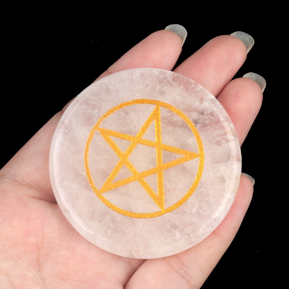 1921-Cristal branco 55mm redondo plano gravura árvore da vida estrelas lua pedra almofada enfeite de artesanato DIY