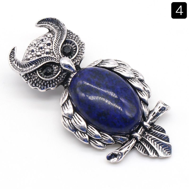 1208-Coruja gem Broche de Cristal Natural Coruja Broche, Alloy Set Pingente de Pedra Preciosa Pin
