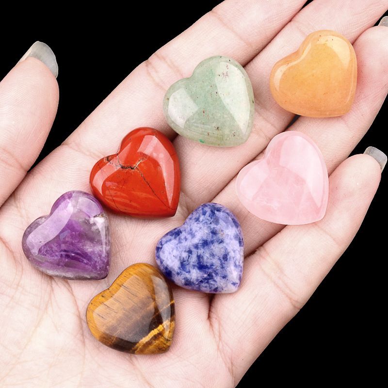 Conjunto de coração de pedra semipreciosa de cristal colorido de 2069-20Mm de 7 peças, conjunto de coração de pêssego em forma de coração de jade ametista