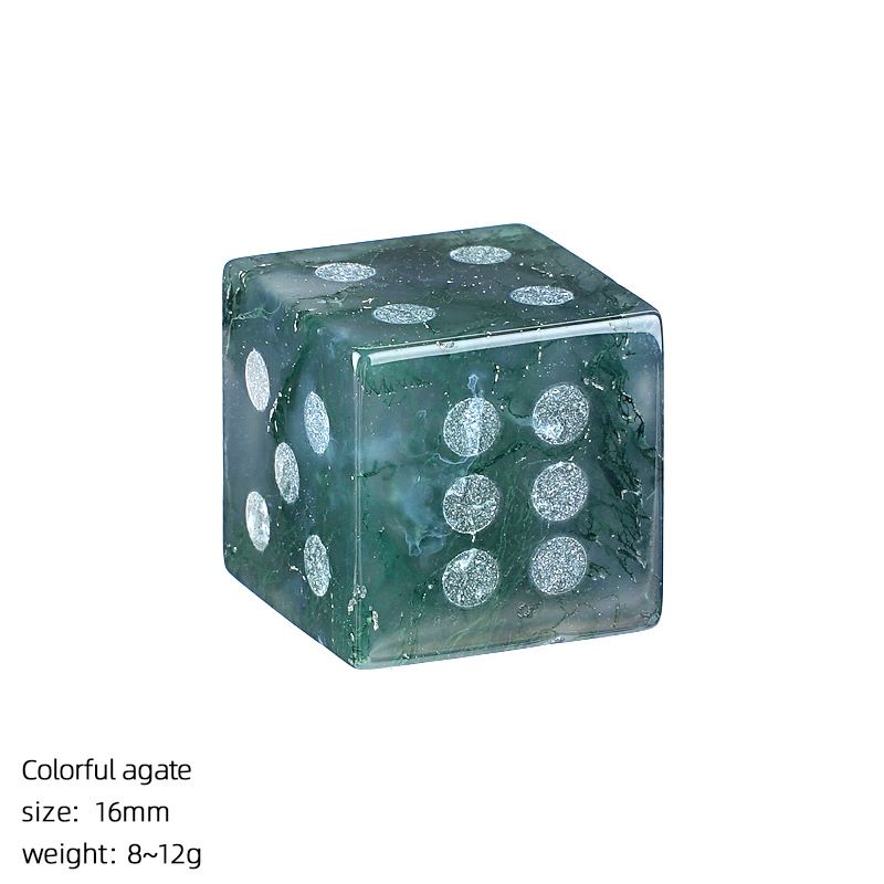 Dados de cristal natural de 16Mm divertidos pontos do jogo de tabuleiro adereços do jogo jateados em ângulo reto dados de pedra semipreciosa