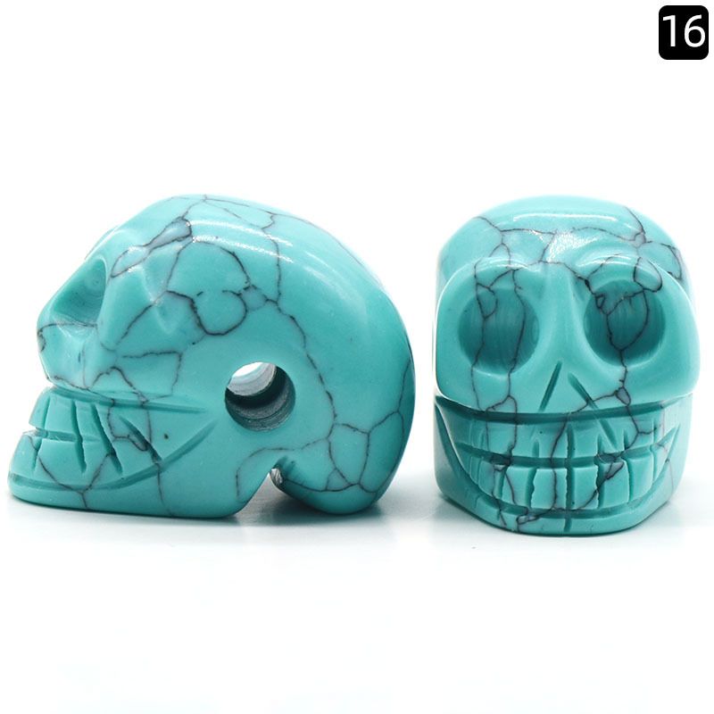 1365-Acessórios de pingente de cabeça fantasma de crânio de pedra semipreciosa de cristal natural, artesanato de Halloween pequenos ornamentos