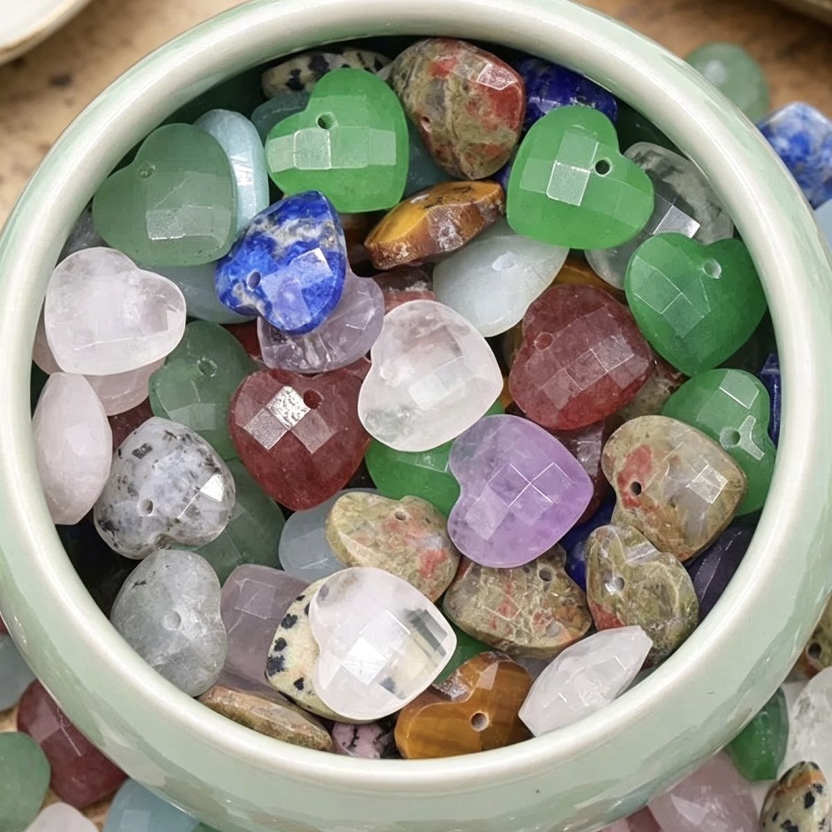 1591 um pingente de amor de corte de 12mm, pedra de cristal natural em forma de coração pulseira DIY acessórios de jóias