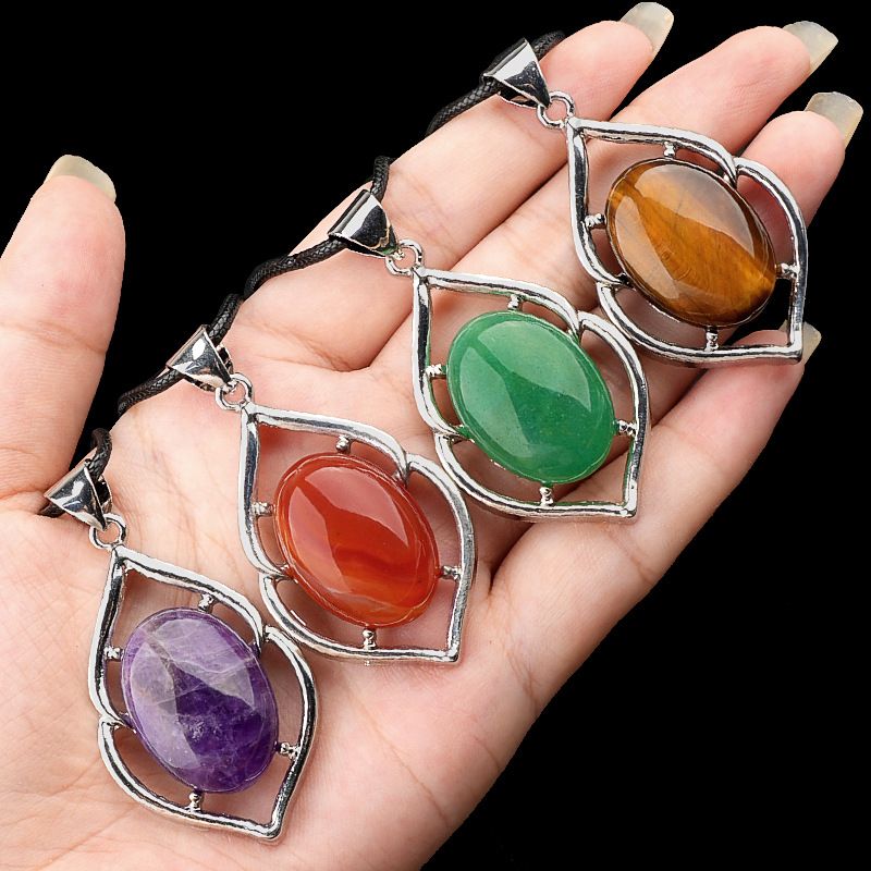 Cabeça de pedra semi-preciosa de cristal natural incrustada pingente de concha de ágata ametista olho de tigre DIY colar acessórios de jóias