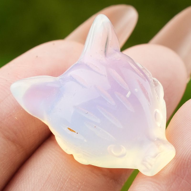Pó de ametista natural cristal olho de tigre pedra escultura cabeça de raposa artesanato animal pequeno ornamento