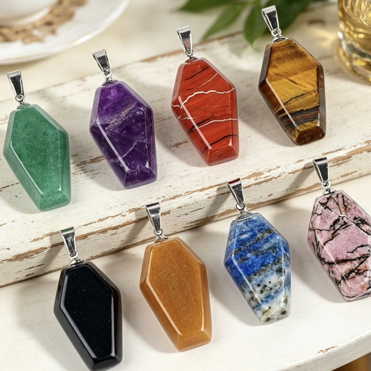 Pingente de caixão de cristal natural Europeu e americano Halloween gótico vestido de férias acessórios colar de caixão de pedra preciosa