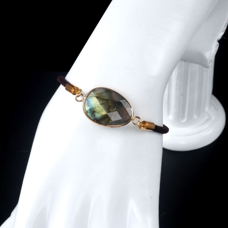 1711-Pulseira de bainha irregular com corte de ametista natural Corda de mão ajustável para casais masculinos e femininos