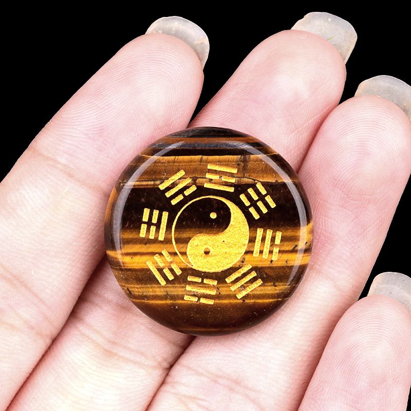 2024-25Mm disco de fofoca ágata de ametista natural gravura em pedra semipreciosa Yin taoísta e yang fofoca diagrama de tai chi