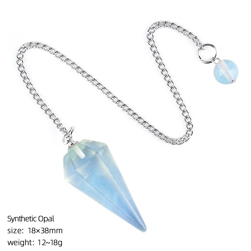 Pingente de pêndulo de cristal natural 38 mm Pedra preciosa de cone hexagonal com corrente Yoga Meditação Pêndulo de frequência ajustável