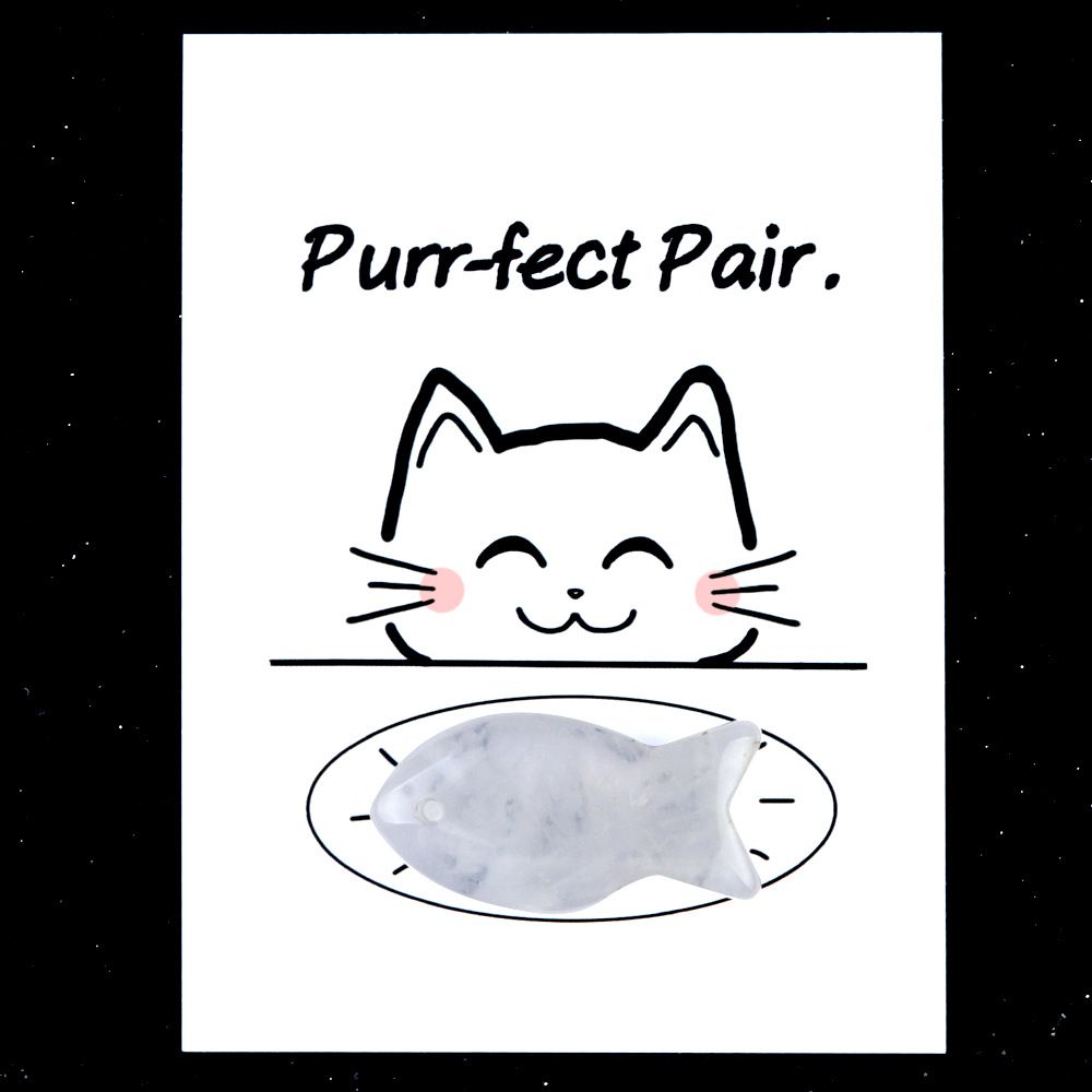 1816-Purr-fect Par Série de Cartões de Cura para Gatos e Peixes Pedra de Ágata de Cristal Natural, Creative Fun