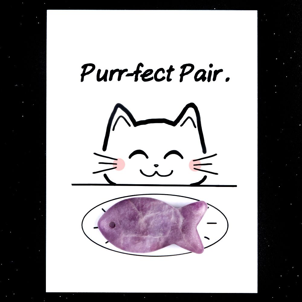 1816-Purr-fect Par Série de Cartões de Cura para Gatos e Peixes Pedra de Ágata de Cristal Natural, Creative Fun