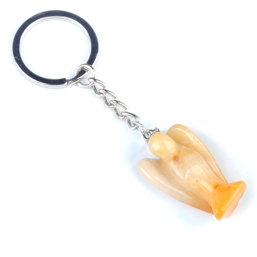 Chaveiro de anjo gravado em pedra de ágata de cristal natural, pingente de bolsa de celular de anjo da guarda.