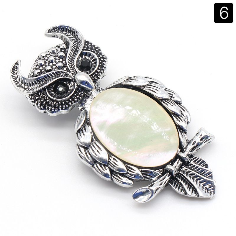 1208-Coruja gem Broche de Cristal Natural Coruja Broche, Alloy Set Pingente de Pedra Preciosa Pin