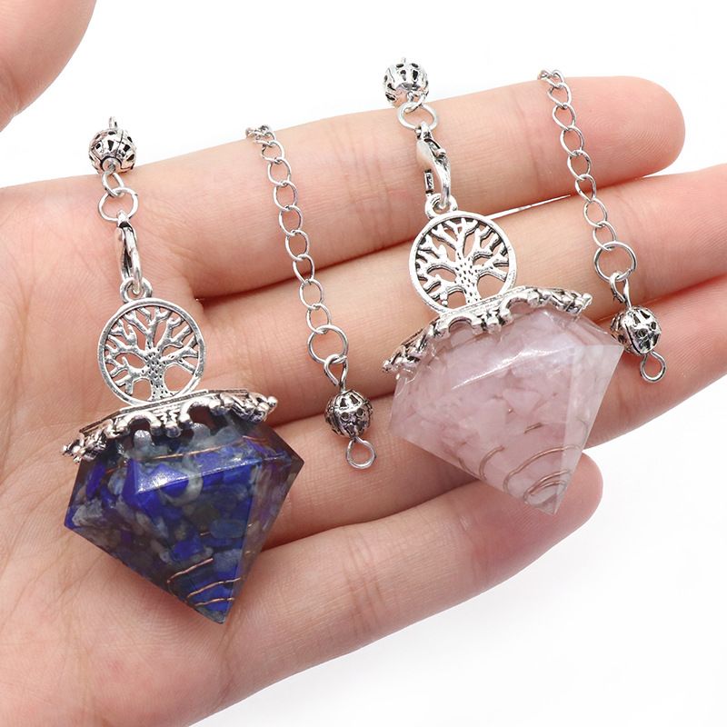 1413-Pêndulo em forma de diamante resina de ágata de cristal natural cascalho pêndulo em forma de diamante