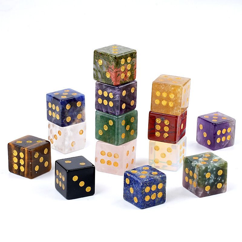 16Mm dados de cristal natural pontos de jogo de tabuleiro casual adereços escultura em pedra áspera ângulo reto cor de pedra semipreciosa