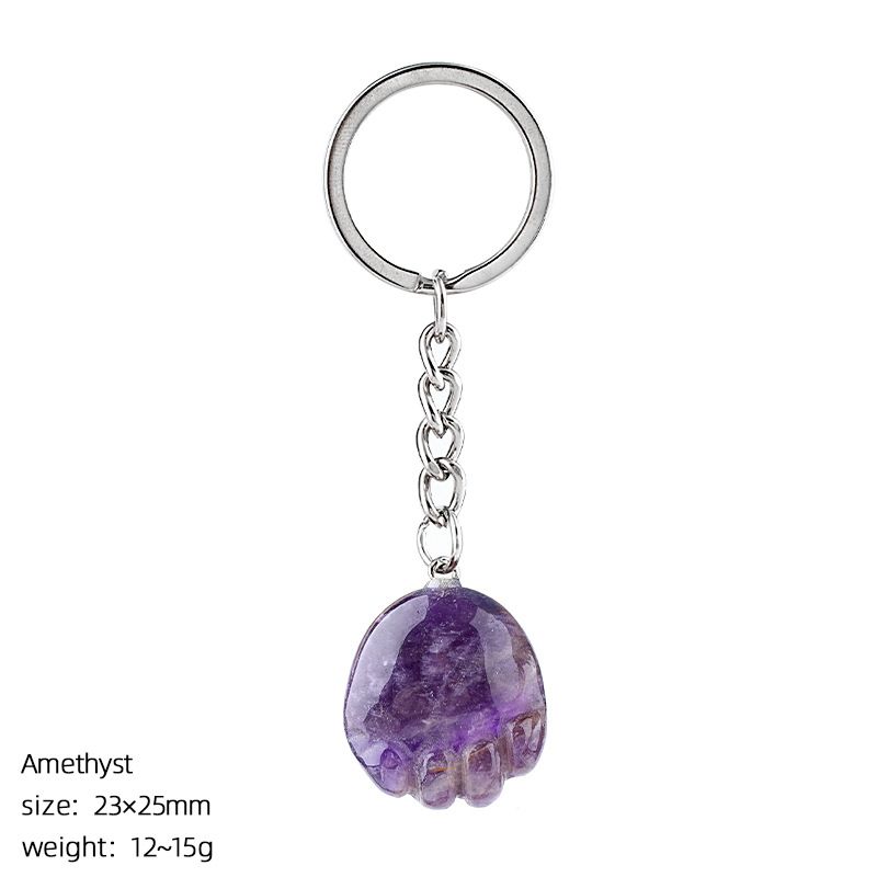 Pé de cristal natural chaveiro DIY saco de roupas bonito gravura decorativa semi-preciosa gato garra pingente