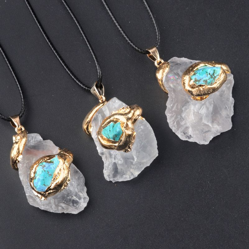 20 ~ 40Mm cristal dourado pingente de pedra áspera de cristal multicolorido colar irregular acessórios de jóias