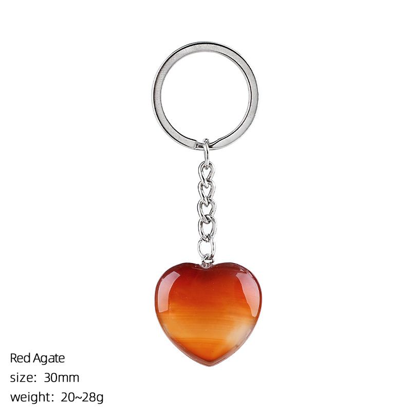 30Mm cristal natural amor chaveiro bonito saco decoração do carro pedra áspera polida pingente de coração de pedra semipreciosa