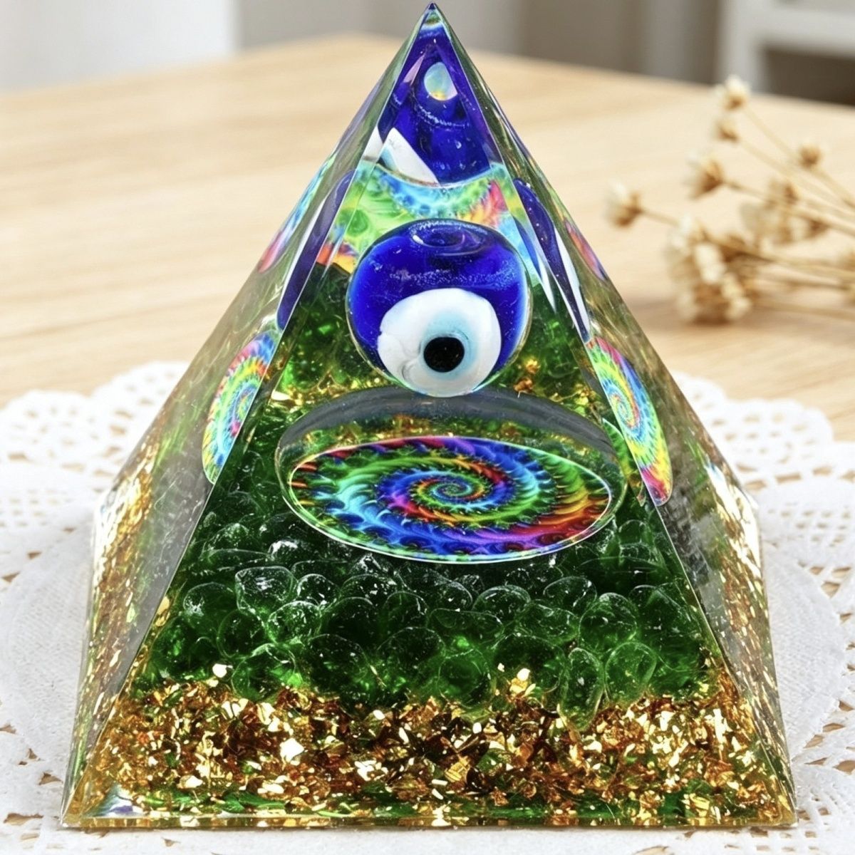 2376 Olhos Azuis Cristal Artificial Pirâmide De 6cm Casa Artesanato Resina Ornamento De Mesa Amazônia