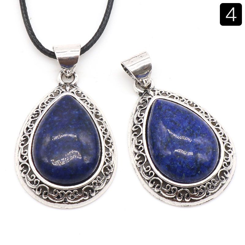 1185-Pingente de gota de água de pedra semipreciosa de ágata de cristal, liga incrustada, colar de concha de abalone lápis-lazúli