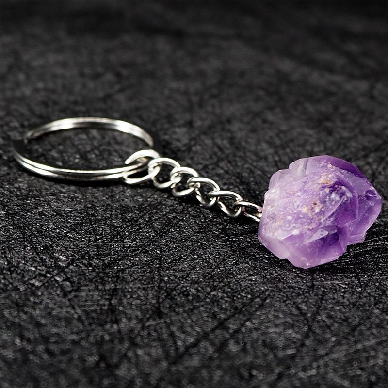 Espécime mineral de pedra áspera de ametista, anel de chaveiro irregular de cristal único, pingente de joias para bolsa de celular, acessórios