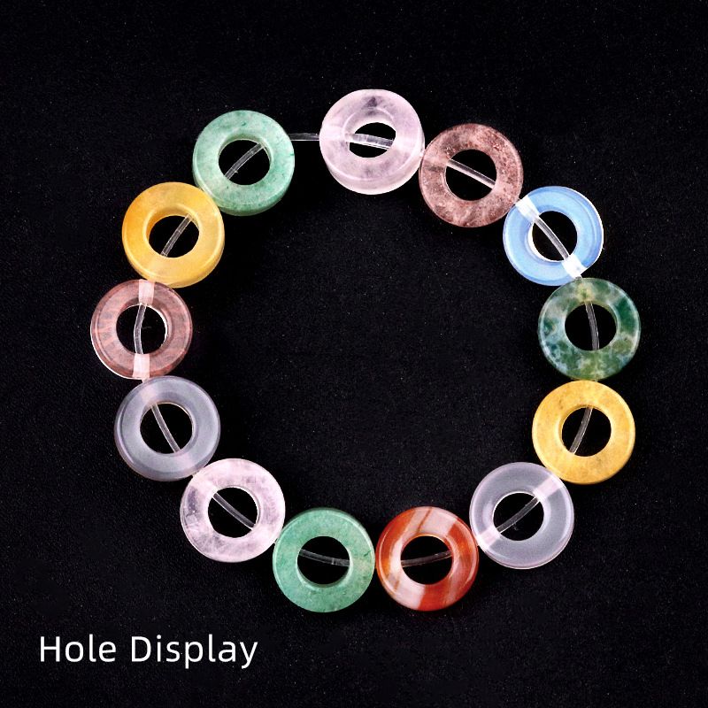2053-Pedra de cristal natural ágata círculo oco contas soltas Pingente DIY colar pulseira acessórios contas