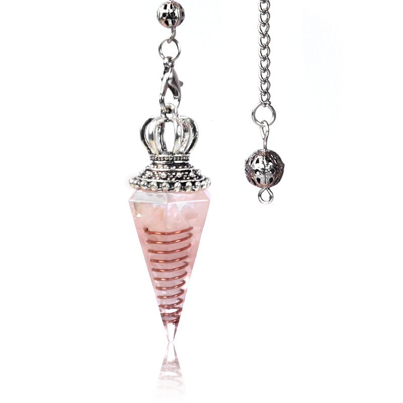 1645-Pêndulo de alma, pêndulo de resina de cascalho cristal, pêndulo de chakra cônico hexagonal