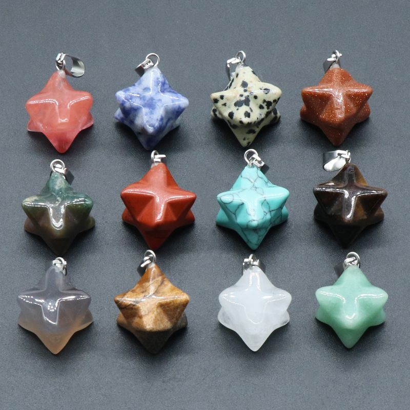 1283-Merkaba Star Pendant 12 Caixa de Cor, Cristal Natural Pedra Semi-Preciosa Merkaba Grande Satélite