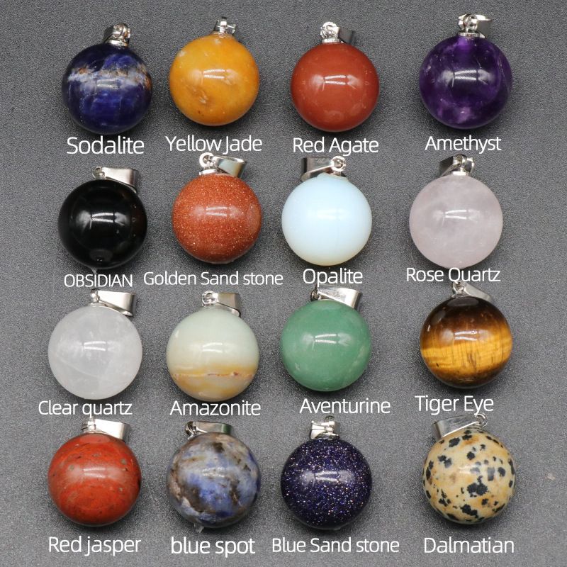 1578 um pingente de bola redonda de 16 mm, pingente de bola de pedra semipreciosa de ágata de cristal natural trabalho em andamento decoração de colar DIY