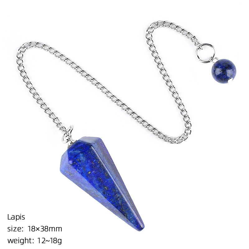 Pingente de pêndulo de cristal natural 38 mm Pedra preciosa de cone hexagonal com corrente Yoga Meditação Pêndulo de frequência ajustável